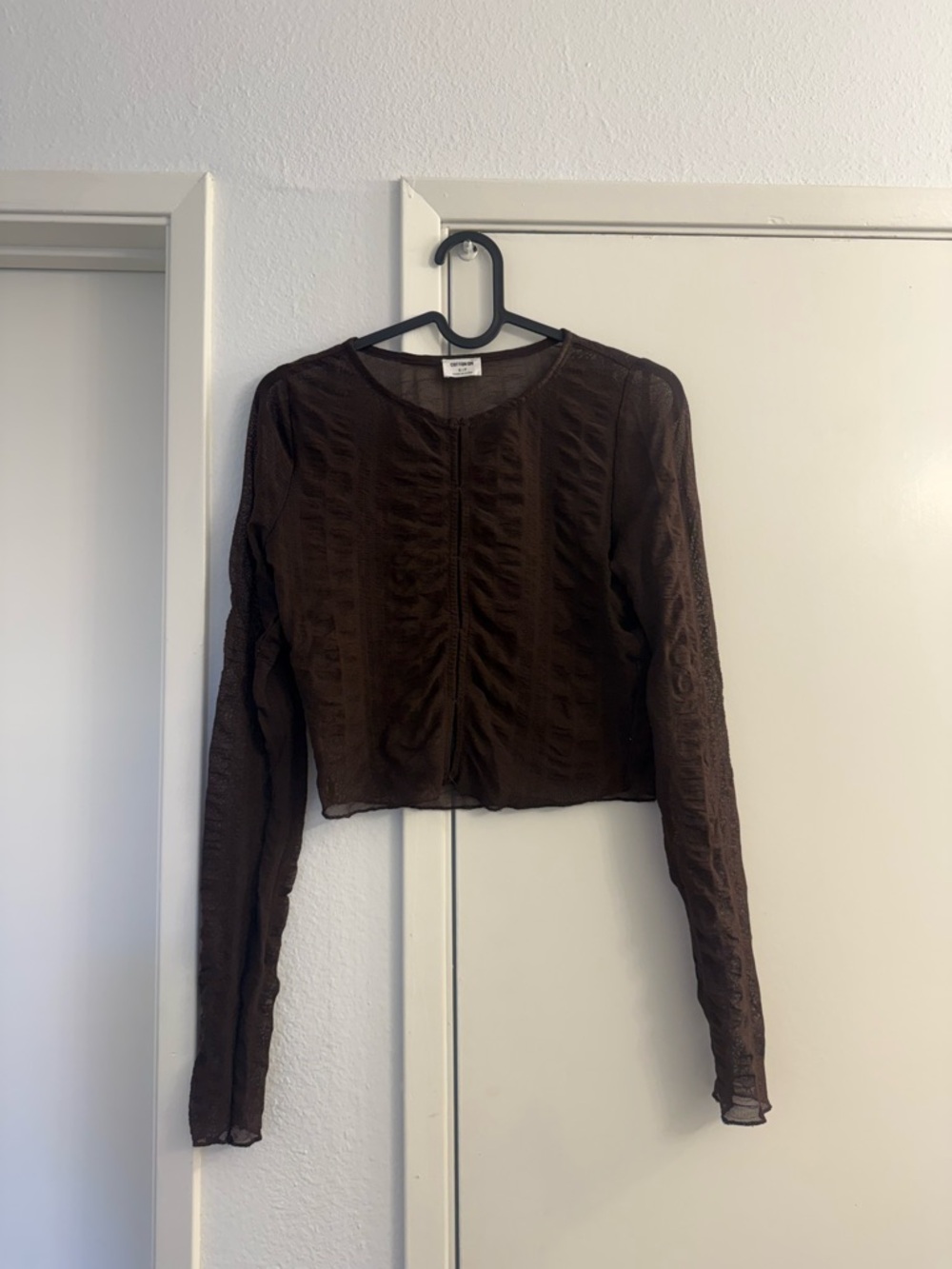 Brown Sheer Long-Sleeve Mesh Top - Women